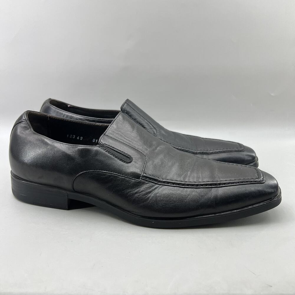 Santoni Slip On Loafers Men Size 10 US, 9 UK Black Leather Comfort Dress Shoes